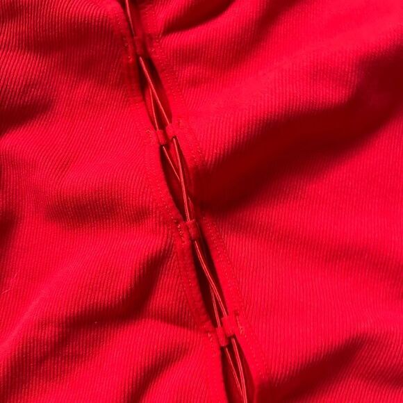 red garage open tie front long sleeve crop top - Picture 2 of 3